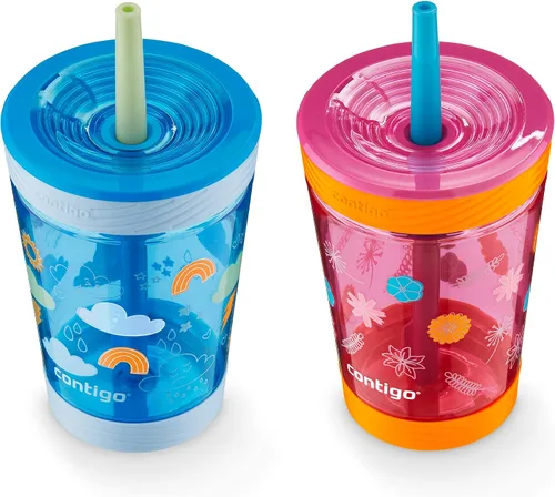 Vista 2 de Contigo Vaso a prueba de derrames con pajita para niños, 14 onzas, paquete de 2