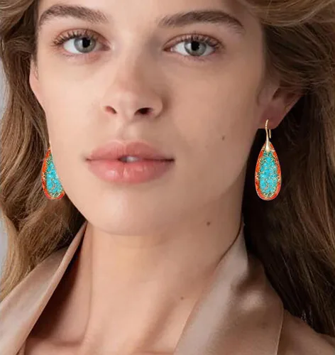 Vista 2 de Pendientes de piedra natural, aretes colgantes de piedra de gota de agua para mujer