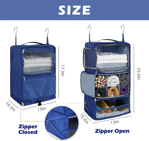 Vista 2 de Surblue Estantes colgantes Bolsa de almacenamiento de viaje Cubo de embalaje de compresión para maleta plegable con capa de extensión de gran