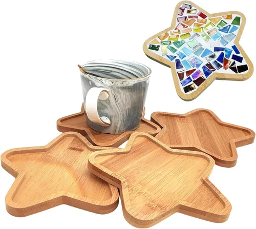 Vista 9 de 4 posavasos de bambú de mosaico para manualidades, bandejas de base en blanco, posavasos para beber, posavasos para plantas, placa de arte