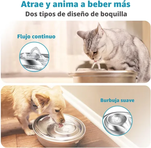 Vista 3 de ORSDA - Fuente de agua de acero inoxidable para gatos, fuente para mascotas de 2 litros para gatos en interiores, dispensador de agua para perros