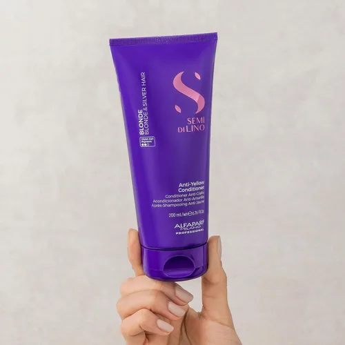Vista 5 de ALFAPARF MILANO Semi di Lino - Acondicionador morado con depósito de color, elimina los tonos amarillos y cobrizos para cabello rubio, platino