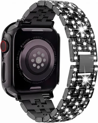 Vista 2 de compatible con Apple Watch de 1.496 pulgadas 1.575 pulgadas 1.654 pulgadas 1.732 pulgadas con funda para mujer, correa de metal con diamante