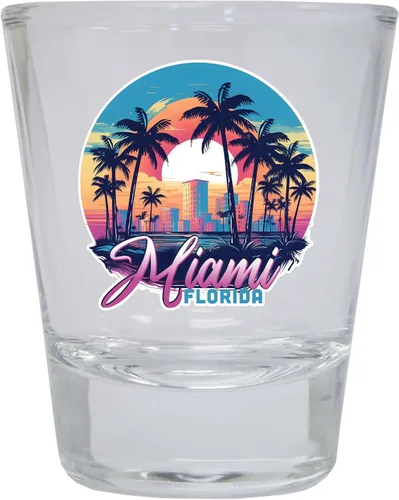 Vista 6 de Miami Florida B Souvenir - Vaso de chupito redondo de 1.5 onzas, color azul, paquete de 2
