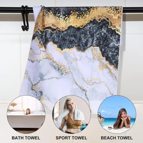 Vista 4 de Kinlop Juego de 4 toallas de cocina de mármol negro y dorado, toallas de mano con temática de mármol, accesorios de baño, paños de cocina, regalo