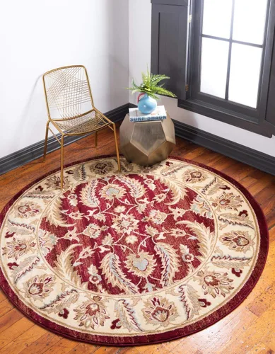 Vista 39 de Unique Loom - Colección Voyage - Alfombra redonda tradicional oriental, marrón, Polipropileno, Marrón/Azul Claro