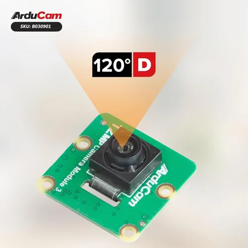 Vista 3 de Arducam para Raspberry Pi Camera Module 3, 12MP IMX708 102 ° (H) Cámara HDR de enfoque fijo gran angular para Raspberry Pi 5, 4/4B, 3/2/Zero W