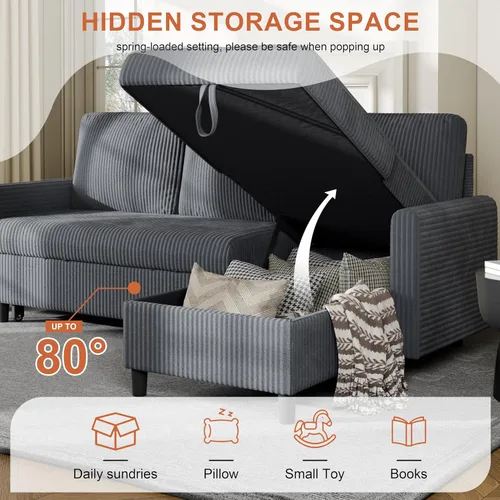Vista 5 de Vongrasig Sofá cama con almacenamiento para espacios pequeños, sofá convertible pequeño extraíble con diván de almacenamiento, sofá cama modular