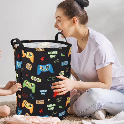 Vista 6 de Zhehao 2 Piezas Cesta de Ropa Sucia Gamer para Niños Cesta de Ropa Sucia para Niños Decoración de Habitación Gamer Cesta de Almacenamiento Gaming