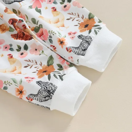 Vista 4 de Ropa de otoño para bebé, niña y niño, sudadera con cuello redondo y estampado de flores, pantalones largos, 2 piezas