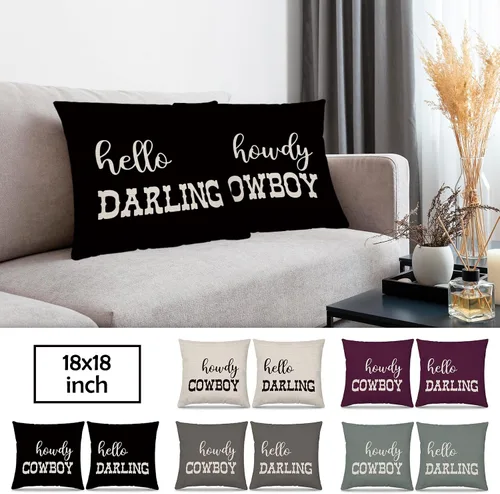 Vista 5 de Funda de Almohada Decorativa para Dormitorio Estilo Occidental, Regalos de Vaquero Vaquera para Adolescentes Niñas Niños, Fundas de Almohada Black_3