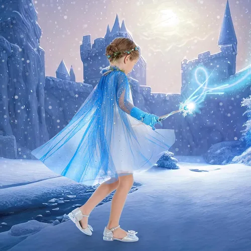 Vista 3 de Fedio - Juego de capa de princesa, 12 piezas de ropa de princesa para niñas pequeñas, vestidos de princesa para niñas de 3 a 8 años, regalo de Azul