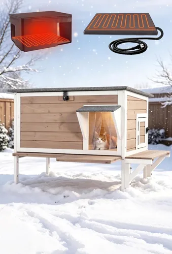 Vista 21 de Heated Cat House for Outside,Weatherproof Insulated Feral Shelter Solid wood structure with 6-sided insulated liner & certified heating pad. Keeps