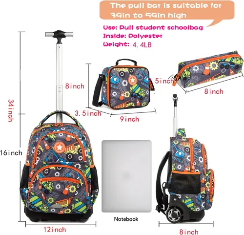 Vista 2 de MOHCO Mochila con ruedas de 16 pulgadas para niños y niñas