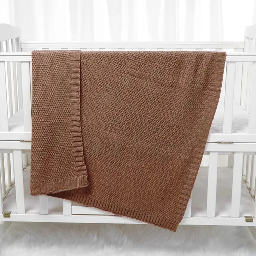 Vista 5 de Manta de bebé tejida para niños y niñas, color beige, 40 x 30 pulgadas