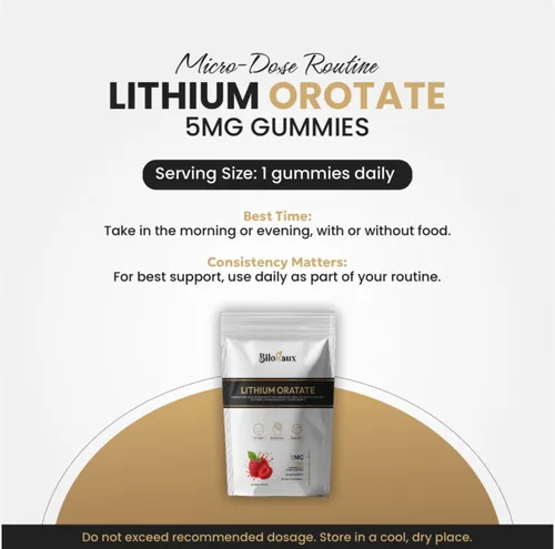 Vista 5 de Gomitas de Orotate de litio de 5 mg, suplemento de litio de microdosis prémium para un equilibrio y concentración tranquilos, sabor natural a