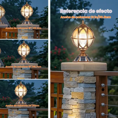 Vista 8 de Luces de pilar al aire libre accionadas por energía solar de 17.7 pulgadas Bronce