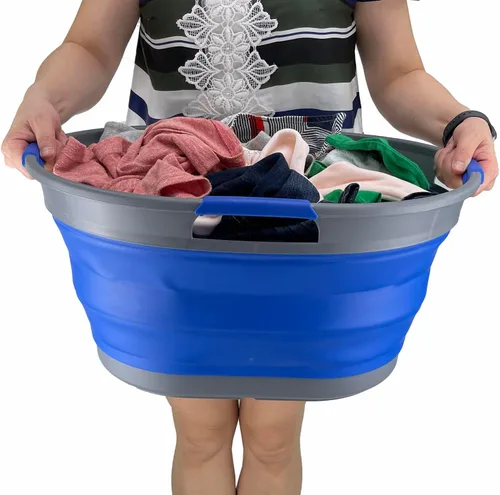 Vista 5 de SAMMART Cesta plegable de plástico para la ropa sucia de 25 L (6.6 galones) - Contenedor/organizador plegable - Tina de lavado portátil - Cesto que