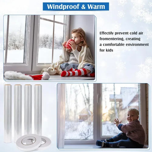 Vista 3 de Frienda Kit de aislamiento de ventana de 2 rollos para invierno, cada rollo de 62 x 210 pulgadas, kit de aislamiento de plástico para ventanas