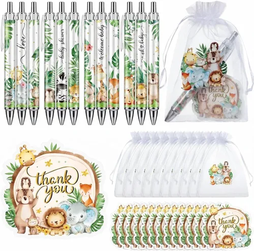 Vista 11 de Chuangdi 50 juegos de regalos de baby shower para invitados, incluye 50 bolígrafos, tarjetas de agradecimiento y bolsas de organza, Abeja