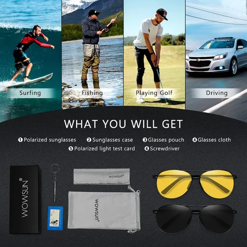 Vista 6 de WOWSUN Polarized Aviator Sunglasses for Men