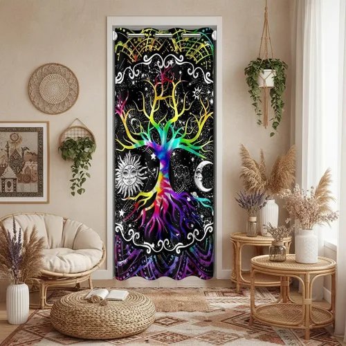 Vista 32 de Erosebridal Cortina de puerta de teñido anudado, cortina opaca bohemia, cortina exótica abstracta en espiral, elegante cortina hippie para puerta