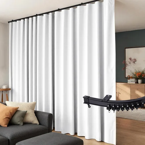 Vista 13 de Cortinas divisoras de habitación con rieles de techo flexibles, cortinas opacas para sala/dormitorio, cortinero de techo, paneles divisores