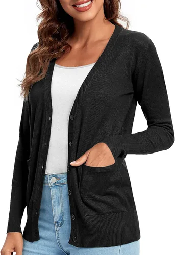 Vista 4 de Urban CoCo suéter básico de manga larga con botones para mujer