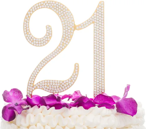 Vista 7 de Decoración para pastel con el número 21 para suministros de fiesta de cumpleaños de 21 años e ideas de decoración (dorado)