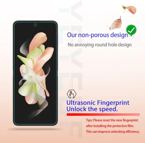 Vista 4 de Protector de pantalla para Galaxy Z Flip 4 5G + protectores de lente de cámara, [2+2 unidades] Protector de pantalla de cobertura completa
