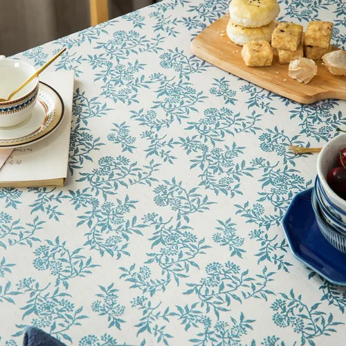 Vista 5 de GLORY SEASON Mantel rústico de tela de algodón sólido con bordes retro, manteles clásicos de lino con estampado de hojas de plantas, cubierta