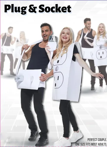 Vista 2 de ReneeCho Disfraz de pareja de enchufe y enchufe, trajes de Halloween para hombres y mujeres, 1 par