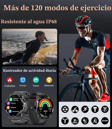 Vista 5 de Relojes inteligentes para hombres (respuesta/llamadas de marcación), pantalla AMOLED de 1.43 pulgadas siempre encendida, rastreador de actividad