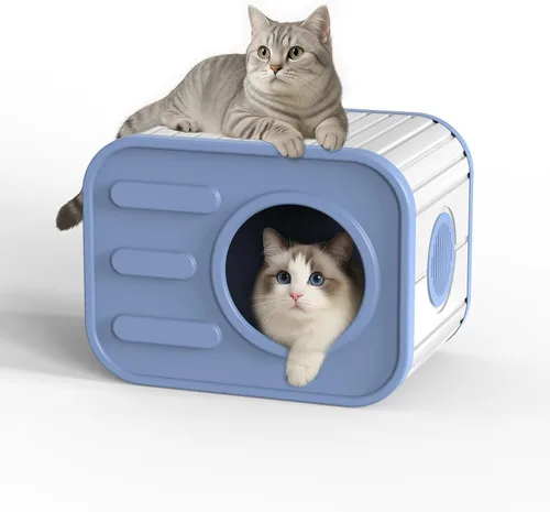 Vista 8 de PatioZen Cama para gatos de interior, casa en cubo, resistente a la intemperie, refugio aislado de plástico con suelo elevado, apilable