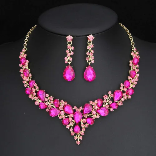 Vista 2 de Molie - Conjunto de joyas de collar y aretes de cristal austriaco para novias, para usar con vestido de novia