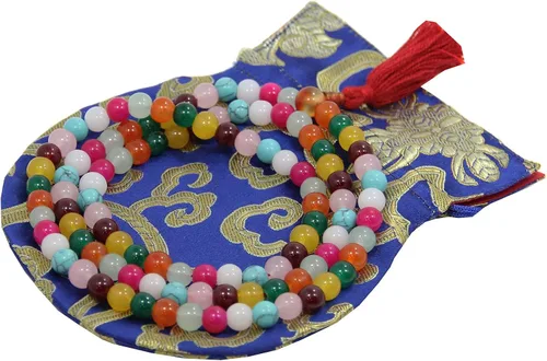 Vista 2 de DharmaObjects tibetano 108 cuentas de meditación curativa Chakra piedra Mala con bolsa