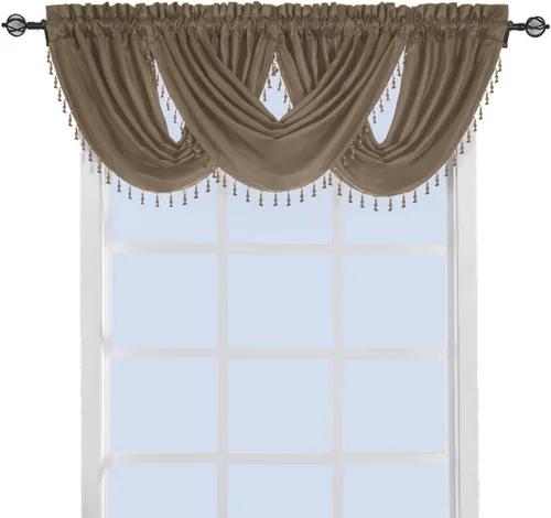 Vista 8 de sheetsnthings Cenefa de ventana decorativa de cascada Soho de chocolate 100% poliéster, 57 x 37 pulgadas (individual)