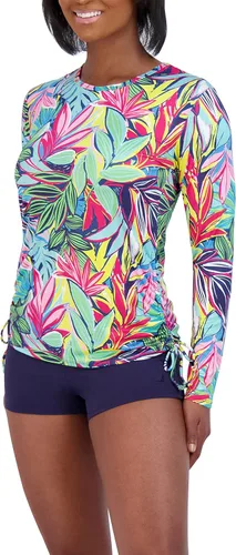 Vista 2 de Caribbean Joe Women's Long Sleeve Rashguard Adjustable Side Tie UPF Sun Protection Quick Dry Swim Shirt