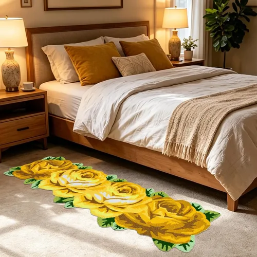 Vista 10 de Alfombrilla Abreeze con 4 rosas, alfombrillas con diseño de flores azul, hecha a mano, antideslizante (no se desliza), alfombrilla moderna, de puede