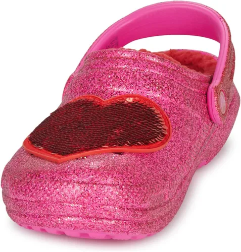 Vista 4 de Crocs Zueco de corazón con purpurina rosa con forro clásico unisex para adultos