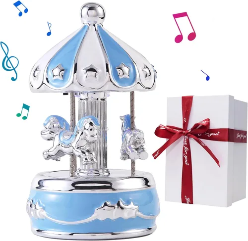 Vista 9 de Caja de Música de Carrusel Envuelta para Regalo, Carrusel Musical de Cerámica con Luces que Cambian de Color, Cajas de Música para Niñas, Niños