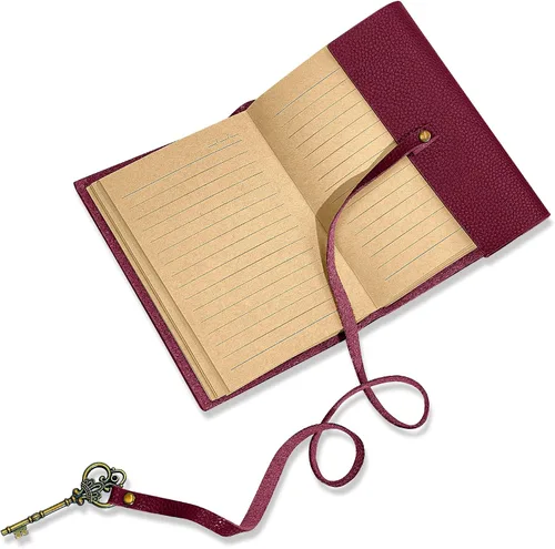 Vista 5 de Diario de cuero de 5 x 7 pulgadas, cuaderno de cuero genuino con llave para hombres y mujeres, caja de regalo, 280 páginas de líneas, diario