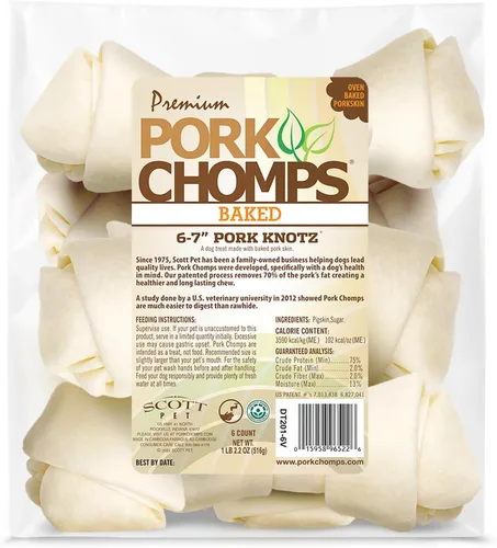 Vista 7 de Pork Chomps Masticables de piel de cerdo asada para perros, nudos de 6 pulgadas, 6