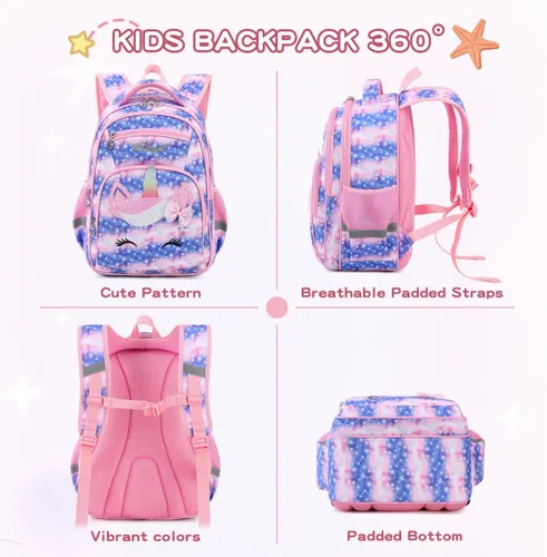 Vista 7 de Cusangel Mochila para niños Par (dinosaurio mecánico), 1 Unicornio Cielo, dibujos animados