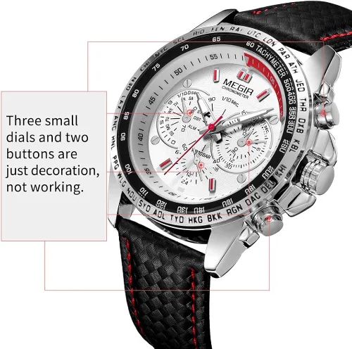 Vista 2 de MEGIR Reloj de cuarzo analógico luminoso para hombre, con correa de poliuretano, calendario de esfera grande para negocios, trabajo, escuela