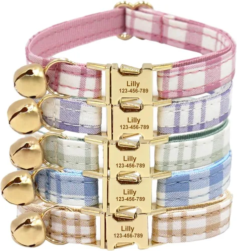 Vista 10 de Collar de gato personalizado con hebilla de seguridad desmontable - Nombre grabado y número de teléfono para gatitos macho y hembra