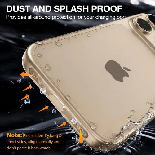 Vista 3 de Paquete de 5 protectores de altavoz compatibles con iPhone 17, 16, 16 Pro, 16 Pro Max, 15, 14, 13, 12 Series, malla metálica, enchufe antipolvo USB