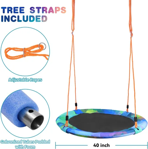 Vista 7 de Asiento de columpio de árbol de platillo de 40 pulgadas para niños, columpio para exteriores