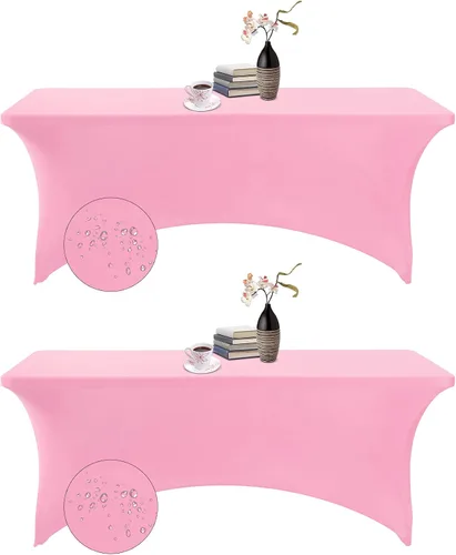 Vista 101 de Paquete de 2 fundas de mesa de elastano impermeables para mesas rectangulares, 6 pies, negras, elásticas, resistentes a manchas, para todas