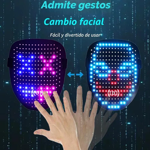Vista 2 de JDBMAOYE Máscara LED, Máscara Iluminada con Detección de Gestos, Máscara LED para Disfraz de Halloween, Mascarada, Fiesta de Cosplay 50 patrones